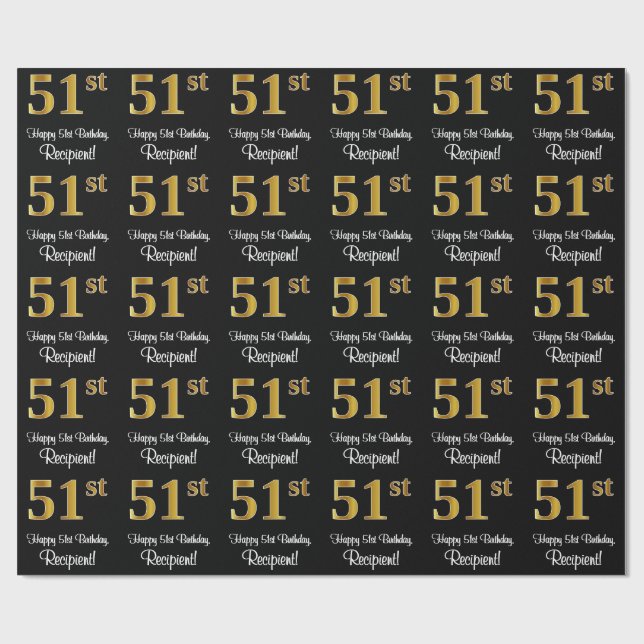 51st Birthday: Elegant Luxurious Faux Gold Look # Wrapping Paper (Flat)