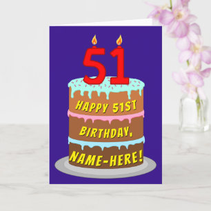 51st Birthday: Fun Cake and Candles + Custom Name Card