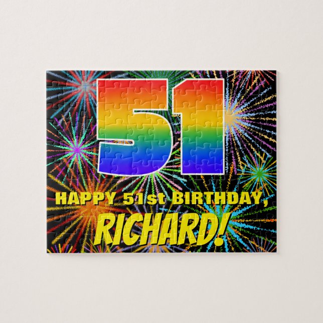 51st Birthday: Fun, Colourful Celebratory Firework Jigsaw Puzzle (Horizontal)