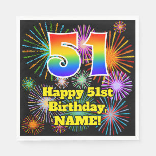 51st Birthday: Fun Fireworks Pattern + Rainbow 51 Napkin