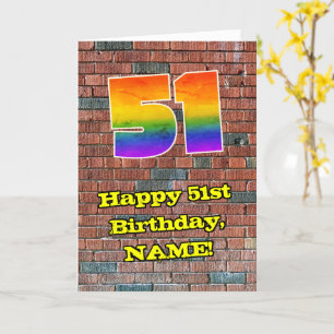 51st Birthday: Fun Graffiti-Inspired Rainbow 51 Card