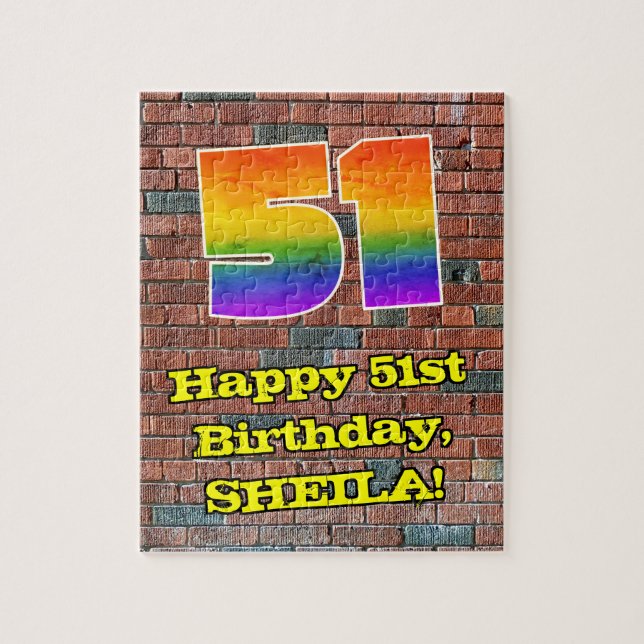 51st Birthday: Fun Graffiti-Inspired Rainbow 51 Jigsaw Puzzle (Vertical)