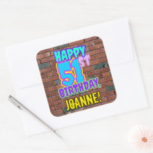 51st Birthday – Fun, Urban Graffiti Inspired Look Square Sticker
