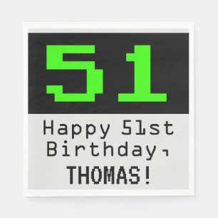 51st Birthday - Nerdy / Geeky Style "51" & Name Napkin