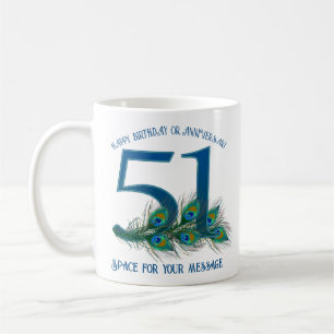 51st Birthday Or Anniversary Peacock Feather Coffee Mug