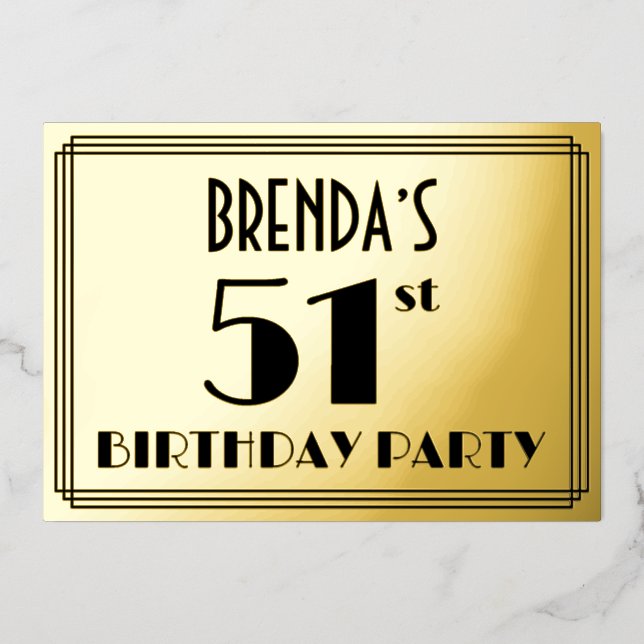 51st Birthday Party — Art Deco Look “51” + Name (Front)