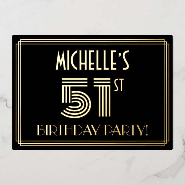 51st Birthday Party — Art Deco Style “51” + Name (Front)
