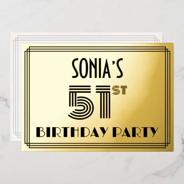 51st Birthday Party — Art Deco Style “51” & Name (Front/Back)