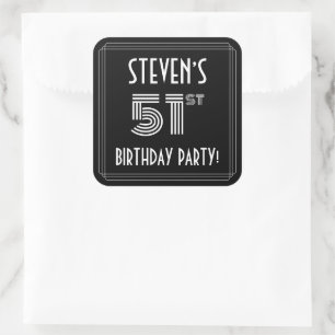 51st Birthday Party: Art Deco Style & Custom Name Square Sticker