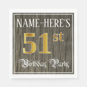 51st Birthday Party — Faux Gold & Faux Wood Looks Napkin