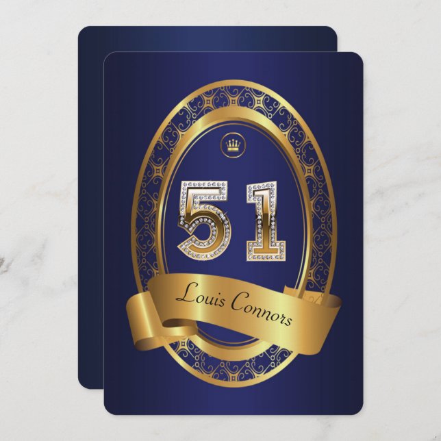 51st,birthday party woman man,elegant colour invitation (Front/Back)