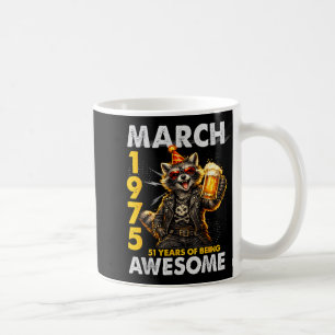 51st birthday raccoon beer march 1975 vintage 51 coffee mug