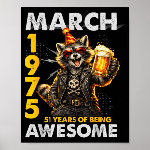 51st birthday raccoon beer march 1975 vintage 51 poster