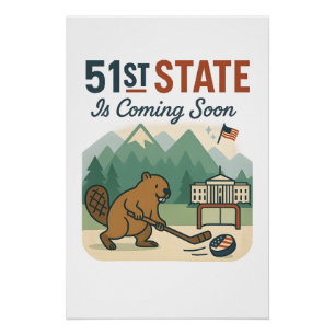 51st State Beaver Hockey Canada USA Flag Design Poster