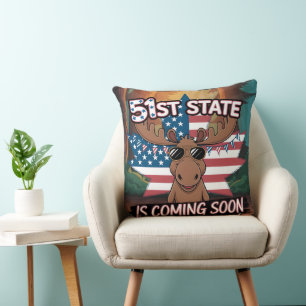 51st State Moose Sunglasses USA Flag Coming Soon Cushion