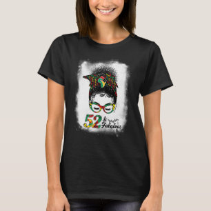 52 & Fabulous 52nd Birthday Afro Hair Messy Bun Bl T-Shirt