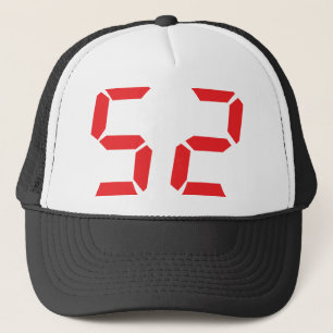 52 fifty-two red alarm clock digital number trucker hat