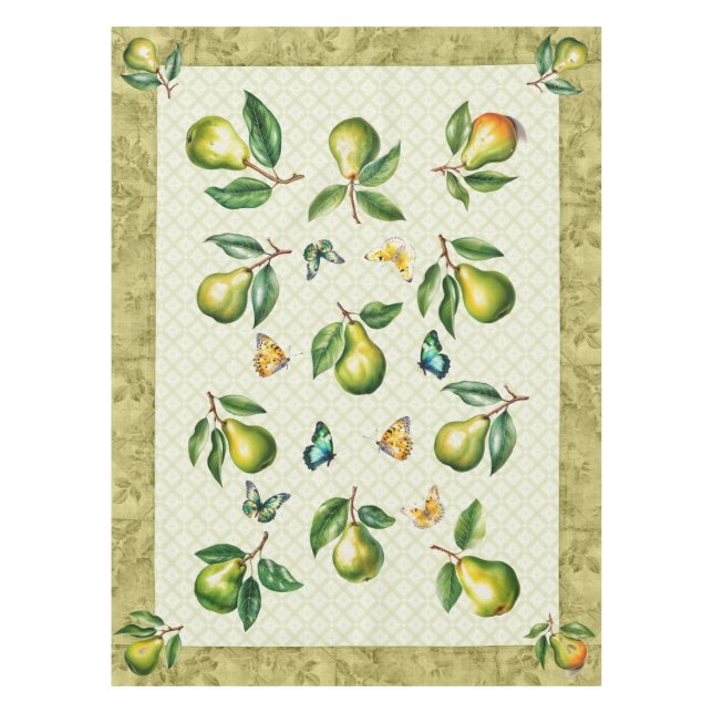 52"x70" Green Pear and Butterfly Summer Tablecloth (Front)
