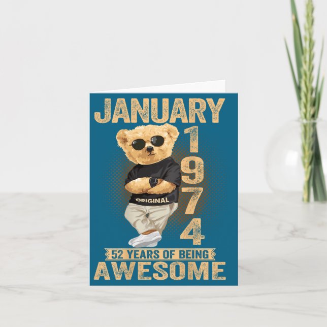 52 Year Old January 1974 Teddy Bear 52nd Birthday  Card (Front)
