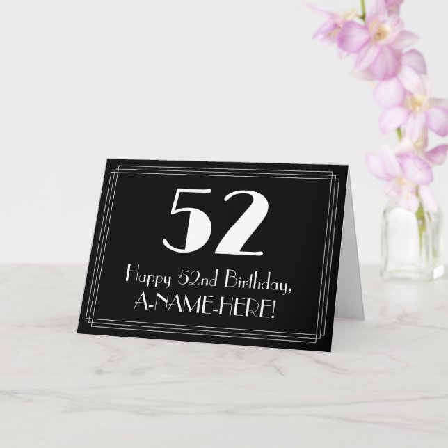 52nd Birthday ~ Art Deco Inspired Look "52", Name Card (Orchid)