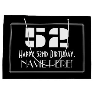 52nd Birthday ~ Art Deco Inspired Look "52" + Name Large Gift Bag