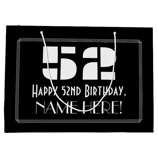 52nd Birthday ~ Art Deco Inspired Look "52" + Name Large Gift Bag (Back)