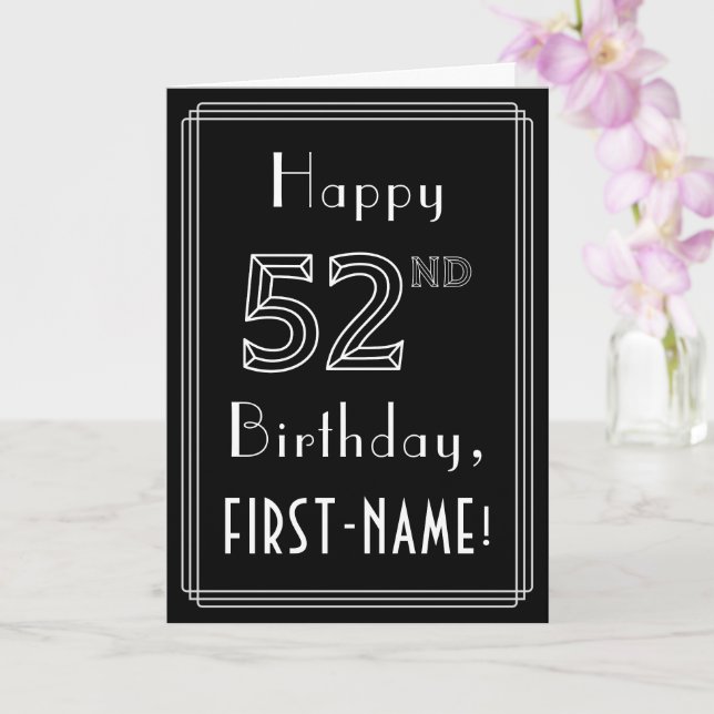 52nd Birthday: Art Deco Style # 52 & Custom Name Card (Orchid)