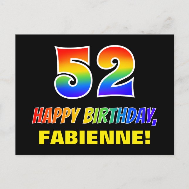 52nd Birthday: Bold, Fun, Simple, Rainbow 52 Postcard (Front)