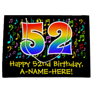 52nd Birthday - Colorful Music Symbols, Rainbow 52 Large Gift Bag