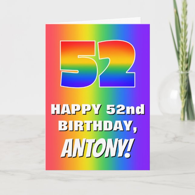 52nd Birthday: Colourful, Fun Rainbow Pattern # 52 Card (Front)