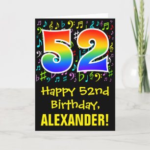 52nd Birthday: Colourful Music Symbols + Rainbow 5 Card