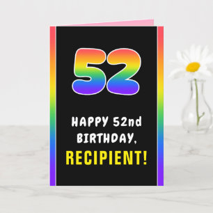 52nd Birthday: Colourful Rainbow # 52, Custom Name Card