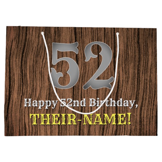 52nd Birthday: Country Western Inspired Look, Name Large Gift Bag (Back)