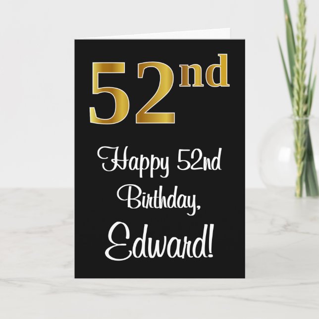 52nd Birthday ~ Elegant Luxurious Faux Gold Look # Card (Front)