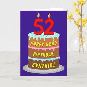 52nd Birthday: Fun Cake and Candles + Custom Name Card