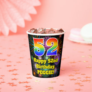 52nd Birthday: Fun Fireworks Pattern + Rainbow 52 Paper Cups