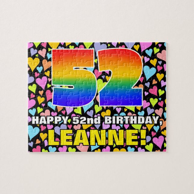52nd Birthday — Fun, Loving Heart Shapes + “52” Jigsaw Puzzle (Horizontal)
