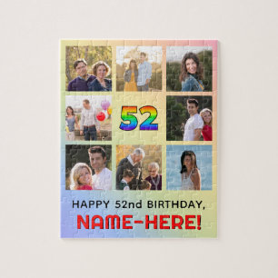 52nd Birthday: Fun Rainbow #, Custom Name & Photos Jigsaw Puzzle