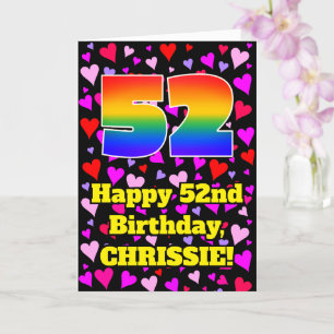 52nd Birthday: Loving Hearts Pattern, Rainbow # 52 Card