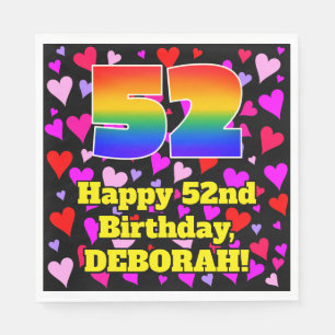 52nd Birthday: Loving Hearts Pattern, Rainbow # 52 Napkin