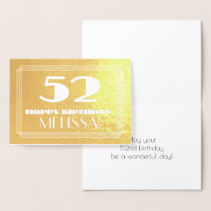52nd Birthday: Name + Art Deco Inspired Look "52" Foil Card