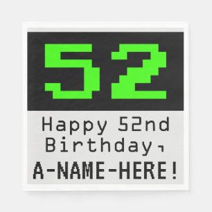 52nd Birthday - Nerdy / Geeky Style "52" & Name Napkin