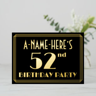 52nd Birthday Party: Art Deco Look “52”, w/ Name