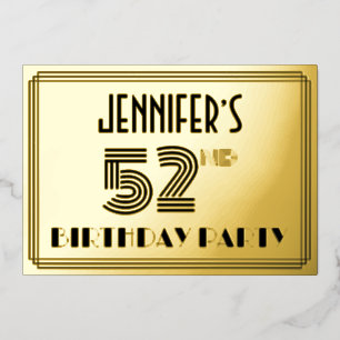 52nd Birthday Party — Art Deco Style “52” & Name