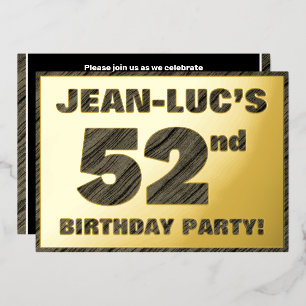 52nd Birthday Party — Bold, Faux Wood Grain Text