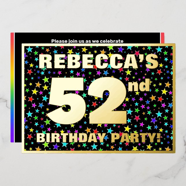 52nd Birthday Party — Fun, Colourful Stars Pattern (Front/Back)