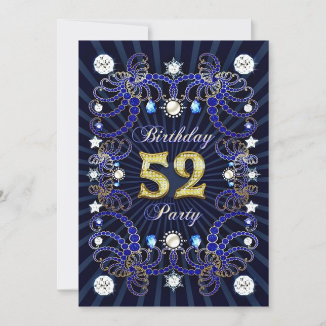 52nd birthday party invite with masses of jewels (Front)