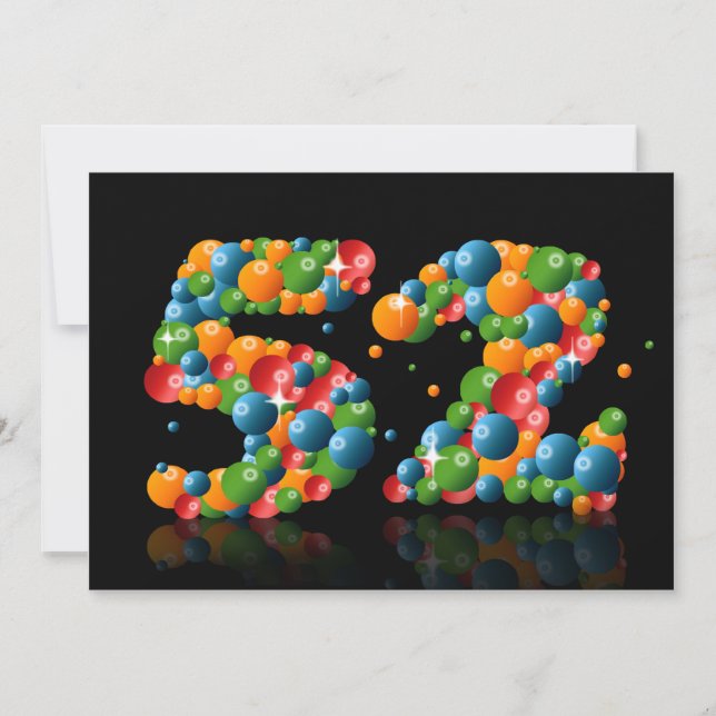 52nd Birthday party, with bubbles and balls Invitation (Front)