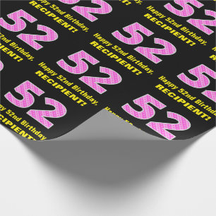 52nd Birthday: Pink Stripes and Hearts "52" + Name Wrapping Paper