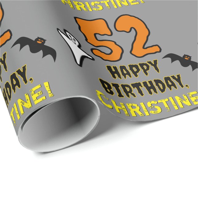 52nd Birthday: Spooky Halloween Theme, Custom Name Wrapping Paper (Roll Corner)